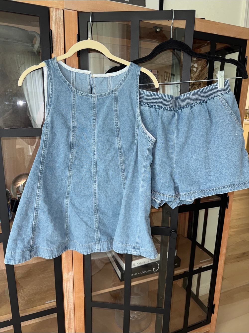 Cassius denim set tank top light wash sleeveless shorts chambray desert muse - Picture 3 of 9